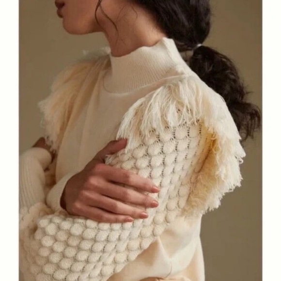 Anthropologie DOLAN Left Coast Collection Fringed Ivory Pullover Sweater - Picture 1 of 7